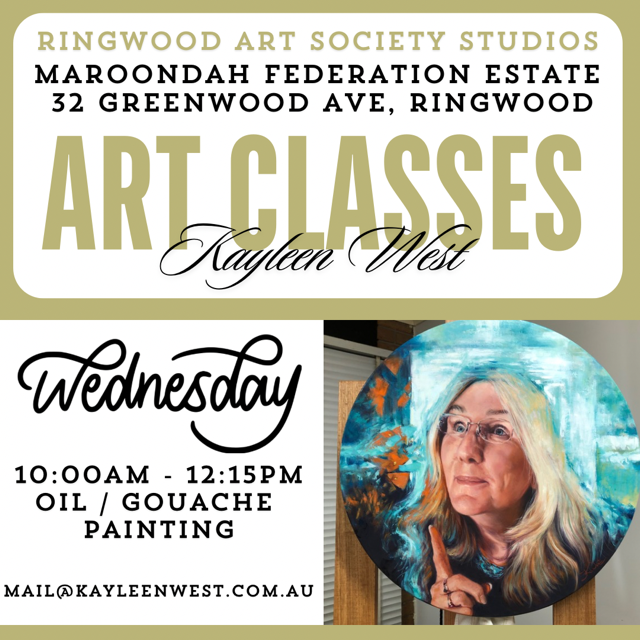 Wednesday oil painting classes at Ringwood Art Society with Kayleen West